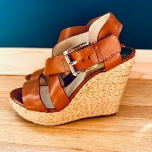 Michael Kors Giovanna Brown Leather Platform Espadrille Wedges Sandals 6.5 SOLD
